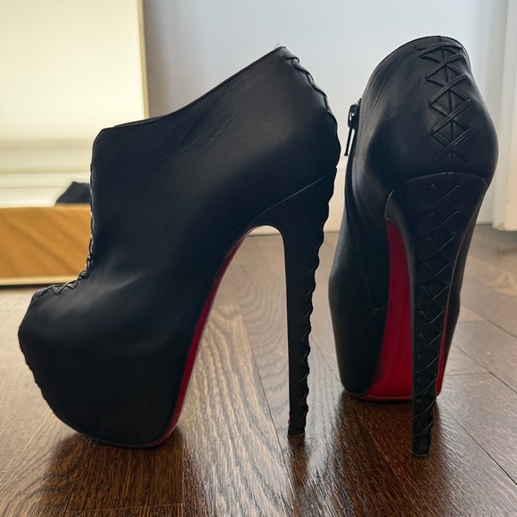 Christian Louboutin Shoes - Christian Louboutin Black Leather Platform Ankle Booties with Red Sole